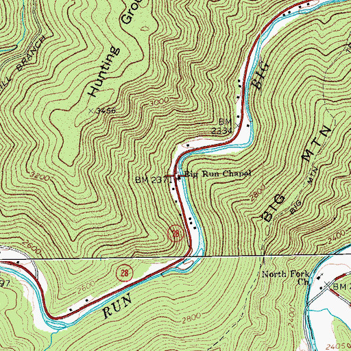 Topographic Map of Big Run Chapel, WV