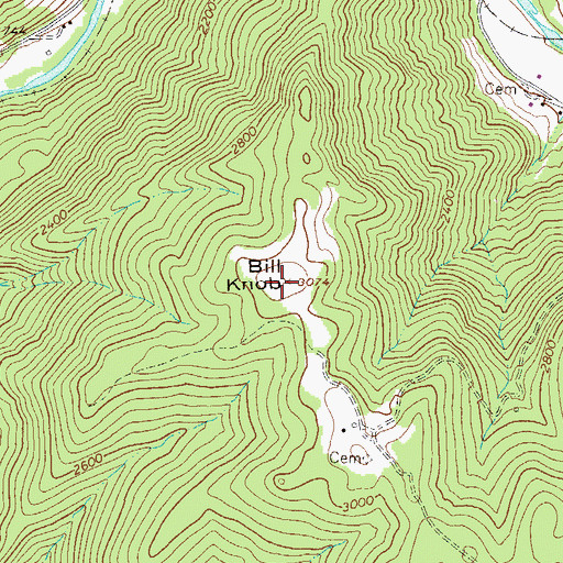 Topographic Map of Bill Knob, WV