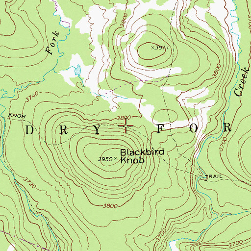 Topographic Map of Blackbird Knob Trail, WV
