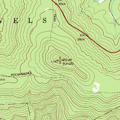 Topographic Map of Blue Knob, WV