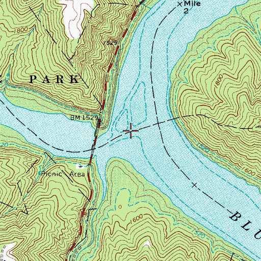Topographic Map of Bluestone River, WV