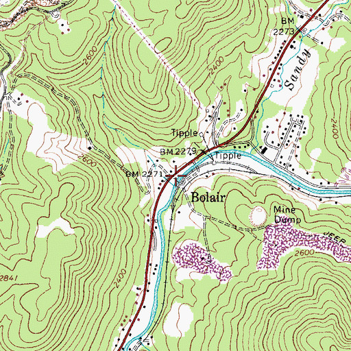 Topographic Map of Bolair, WV