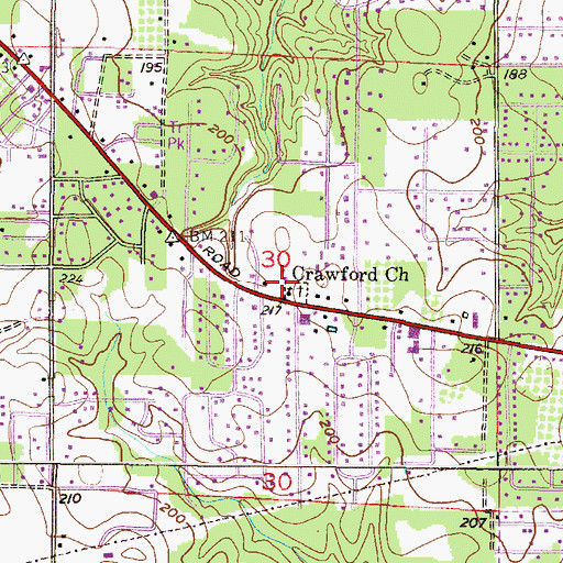 Topographic Map of Crawford United Methodist Church, AL