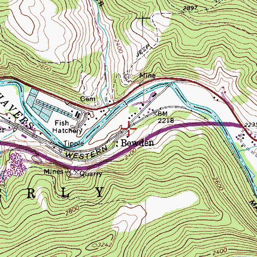Topographic Map of Bowden, WV