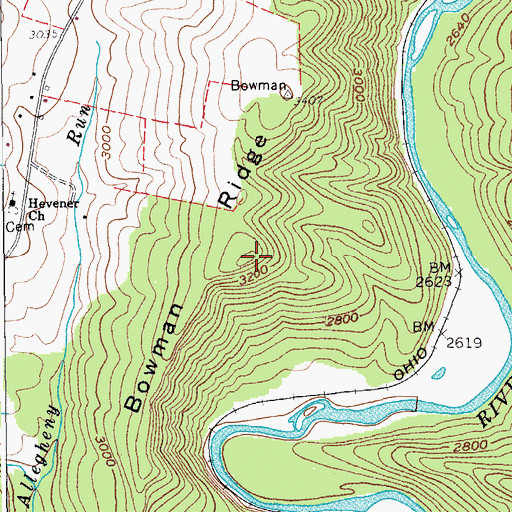 Topographic Map of Bowman Ridge, WV