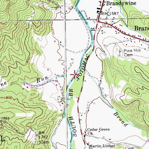 Topographic Map of Brandywine Run, WV