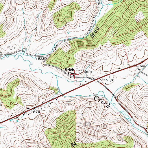 Topographic Map of Brick Church, WV