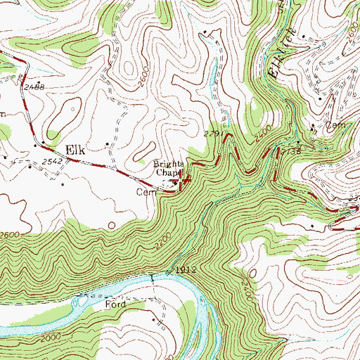 Topographic Map of Brights Chapel, WV