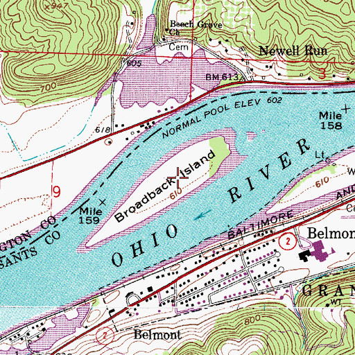 Topographic Map of Broadback Island, WV