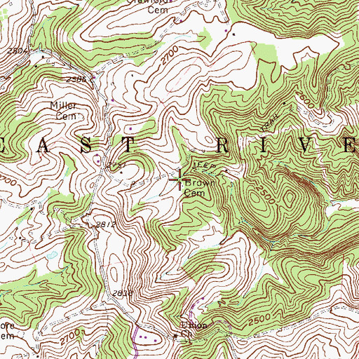 Topographic Map of Brown Cemetery, WV