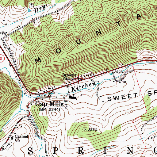 Topographic Map of Browns Chapel, WV