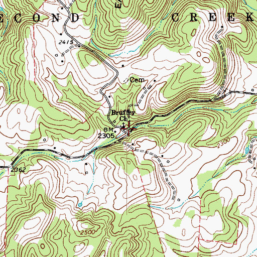 Topographic Map of Bruffeys Memorial United Methodist Church, WV