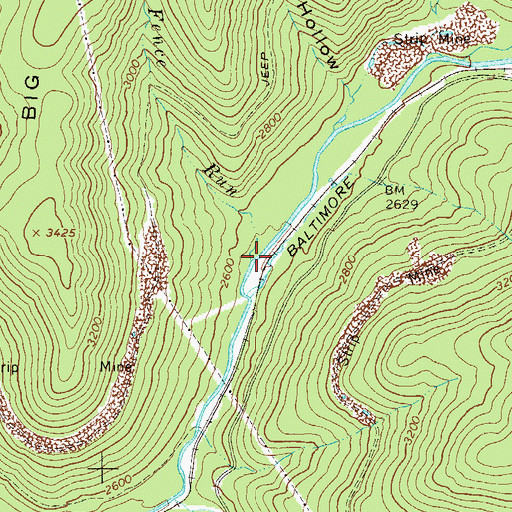 Topographic Map of Brush Fence Run, WV
