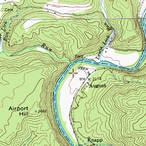 Topographic Map of Brush Lick Run, WV