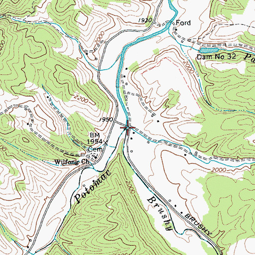Topographic Map of Brushy Fork, WV