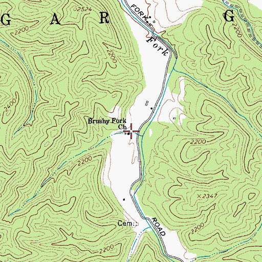 Topographic Map of Brushy Fork Church, WV