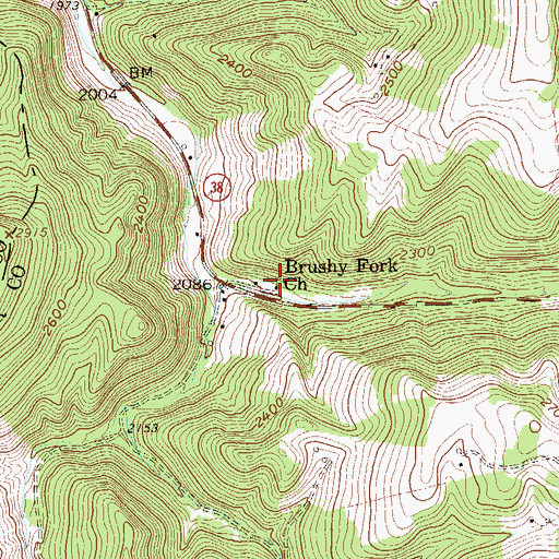 Topographic Map of Brushy Fork Church, WV