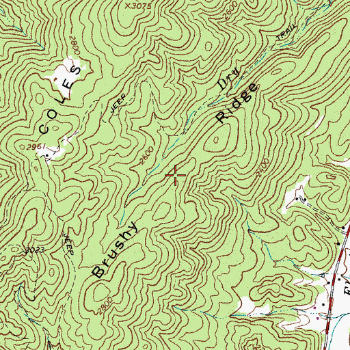 Topographic Map of Brushy Ridge, WV