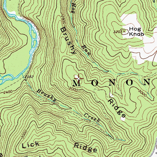 Topographic Map of Brushy Ridge, WV