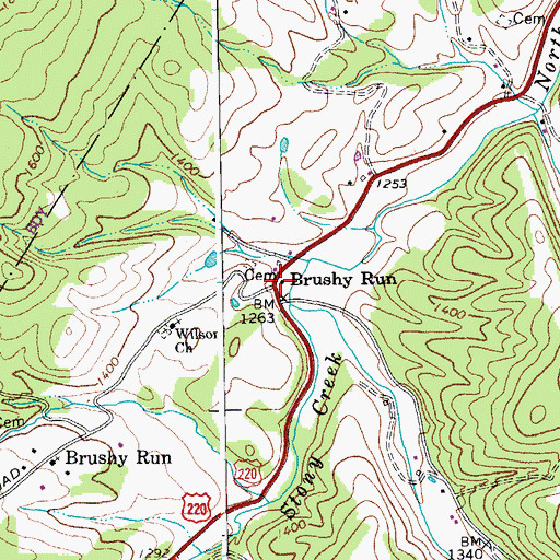 Topographic Map of Brushy Run, WV