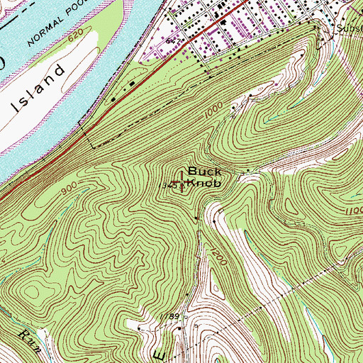 Topographic Map of Buck Knob, WV