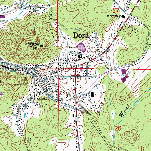 Topographic Map of Dora, AL