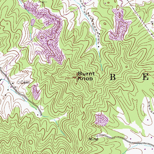 Topographic Map of Burnt Knob, WV