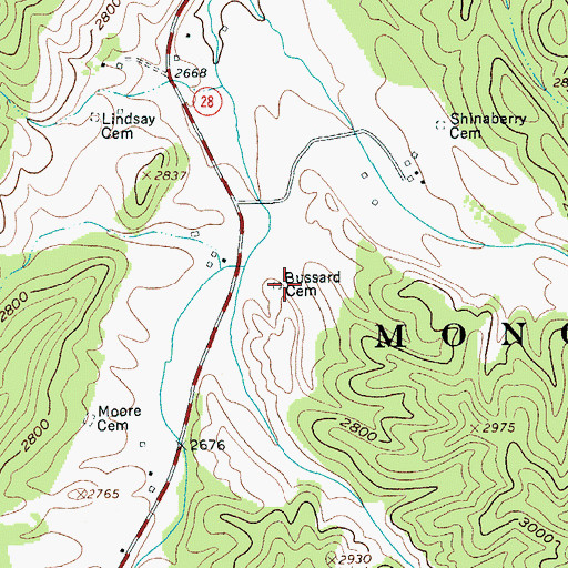 Topographic Map of Bussard Cemetery, WV