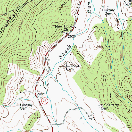 Topographic Map of Buzzard Cemetery, WV