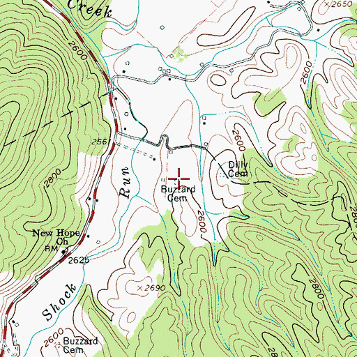Topographic Map of Buzzard Cemetery, WV