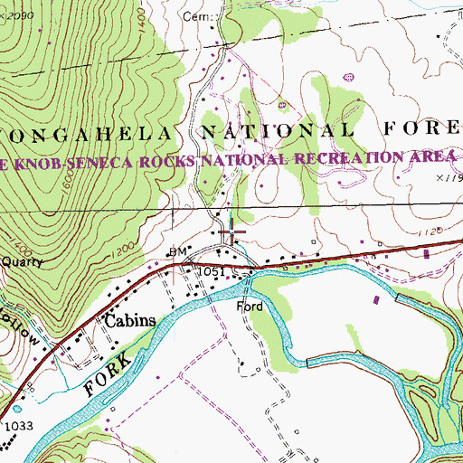 Topographic Map of Cabins, WV