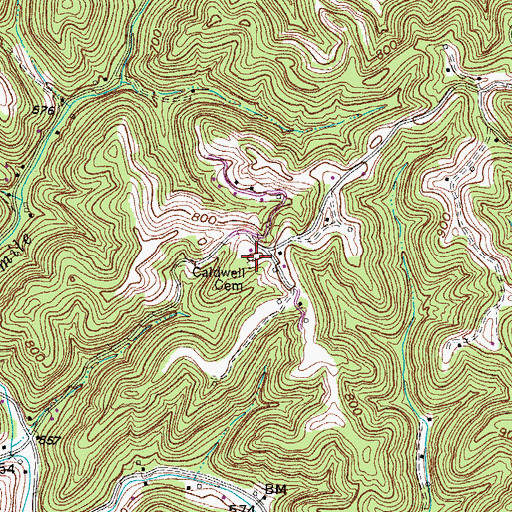 Topographic Map of Caldwell Cemetery, WV
