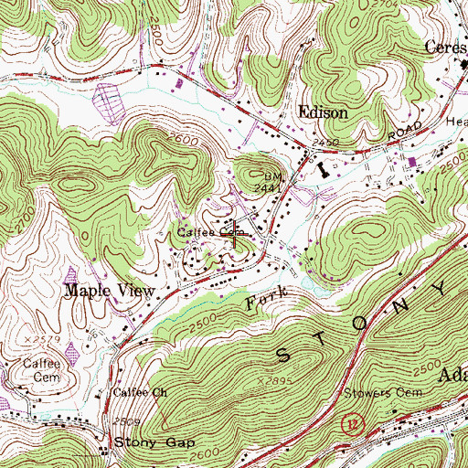 Topographic Map of Calfee Cemetery, WV
