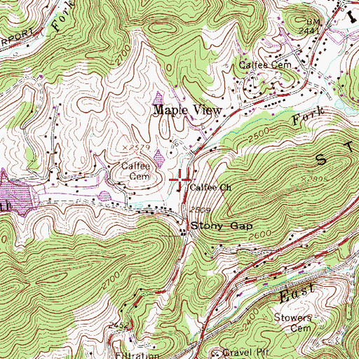 Topographic Map of Calfee Church, WV