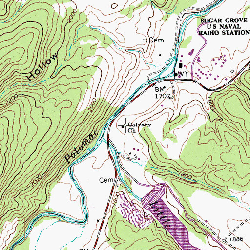 Topographic Map of Calvary Church, WV