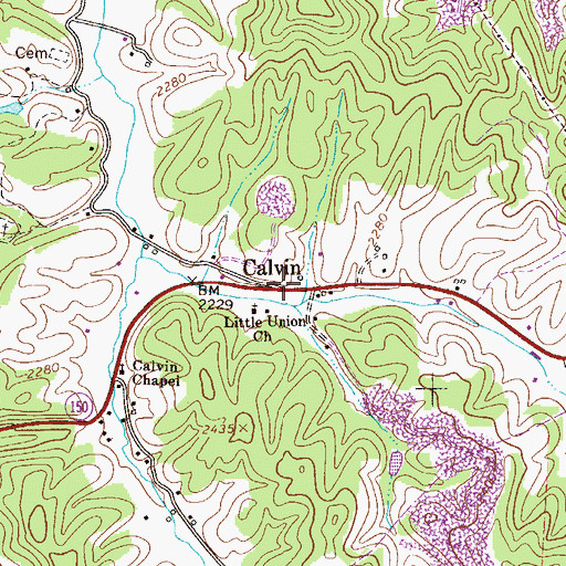Topographic Map of Calvin, WV