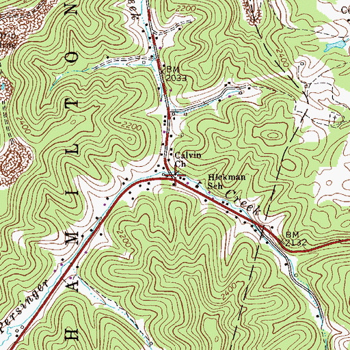 Topographic Map of Calvin Church, WV