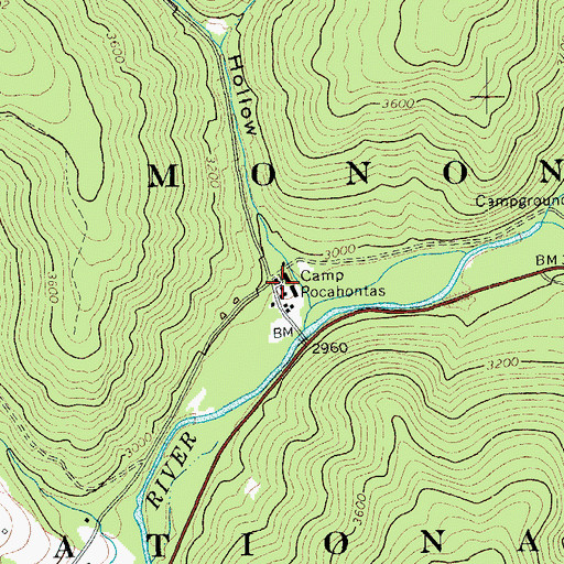 Topographic Map of Camp Pocahontas, WV