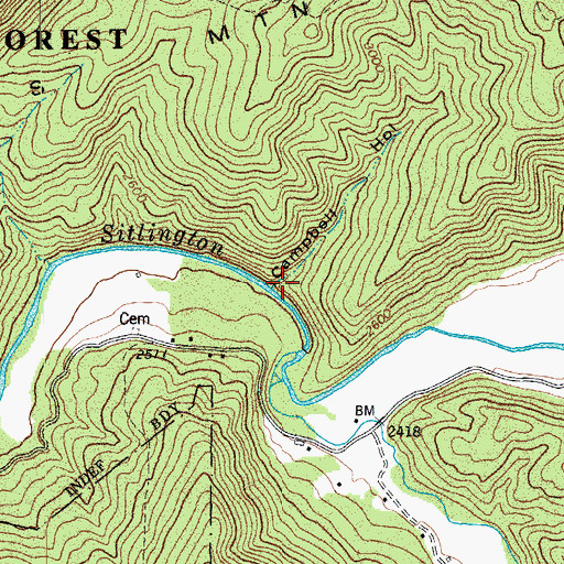 Topographic Map of Campbell Hollow, WV