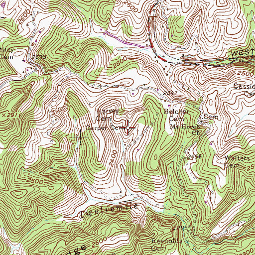 Topographic Map of Carper Cemetery, WV