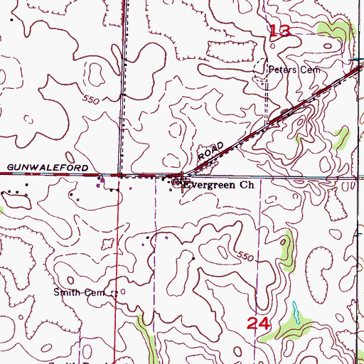 Topographic Map of Evergreen Missionary Baptist Church, AL