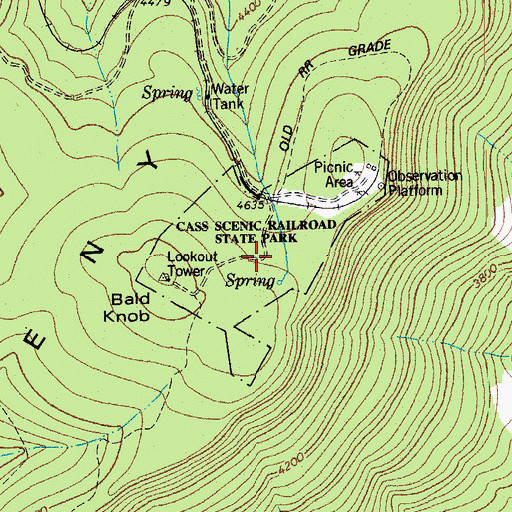 Topographic Map of Cass Scenic Railroad State Park, WV