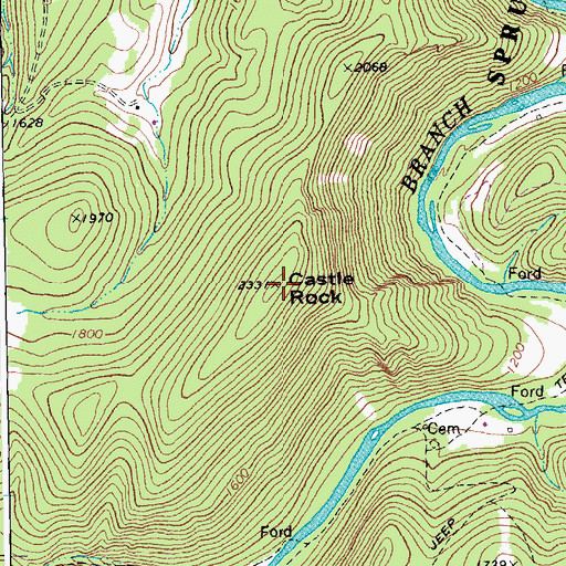 Topographic Map of Castle Rock, WV