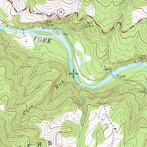 Topographic Map of Cave Run, WV