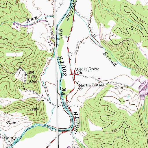 Topographic Map of Cedar Grove Church, WV