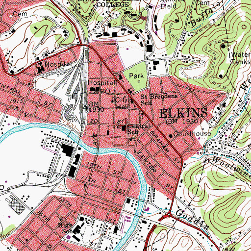 Topographic Map of Central School (historical), WV