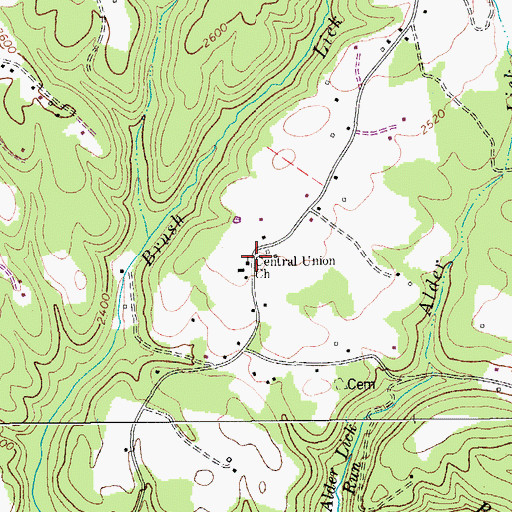 Topographic Map of Central Union Church, WV