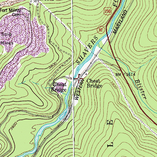 Topographic Map of Cheat Bridge, WV