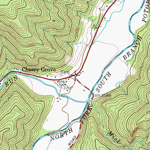 Topographic Map of Cherry Grove, WV