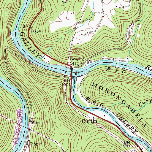 Topographic Map of Cherry River, WV
